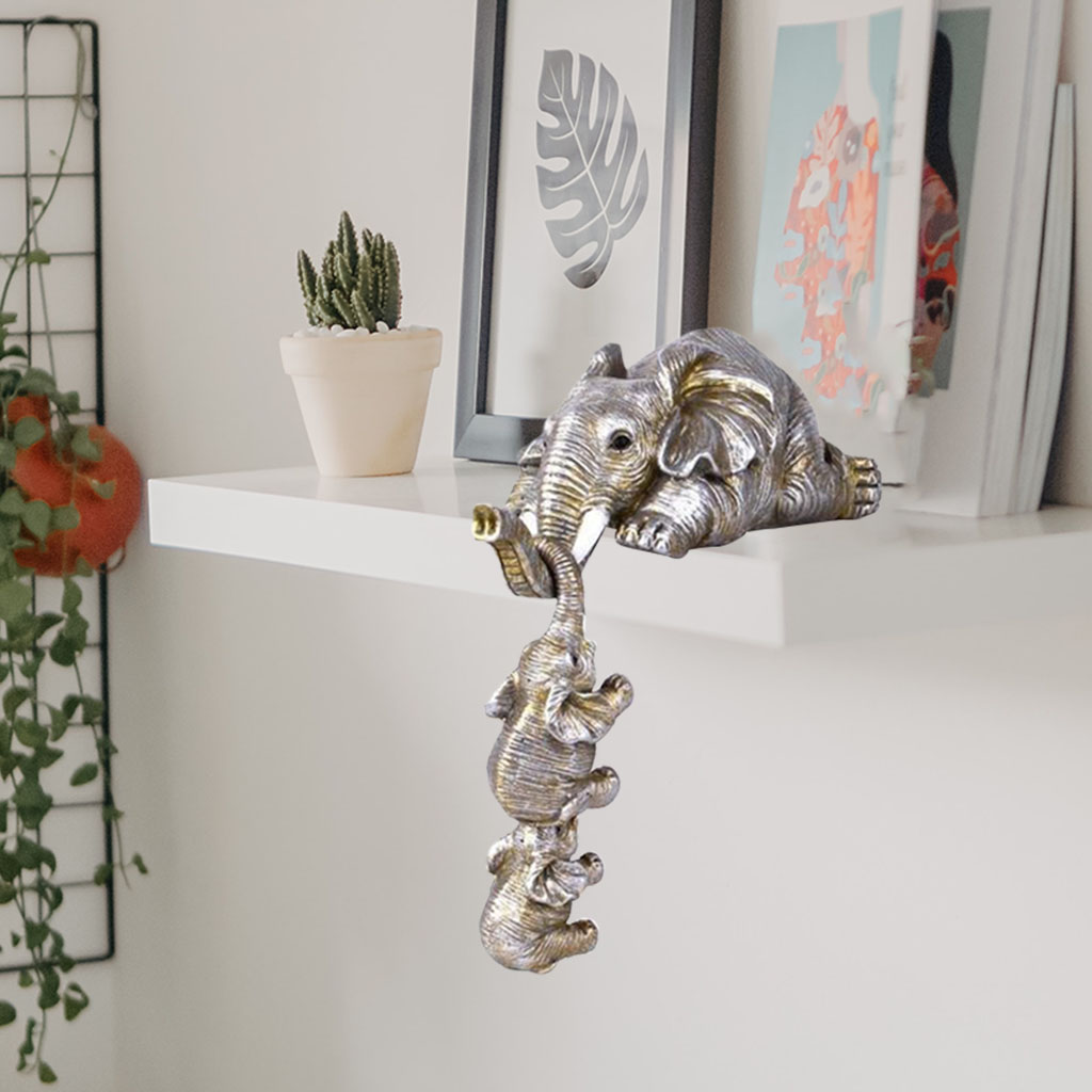 Cute Elephant Figurine Home Desktop Resin Crafts Animal Statue Decor Silver
