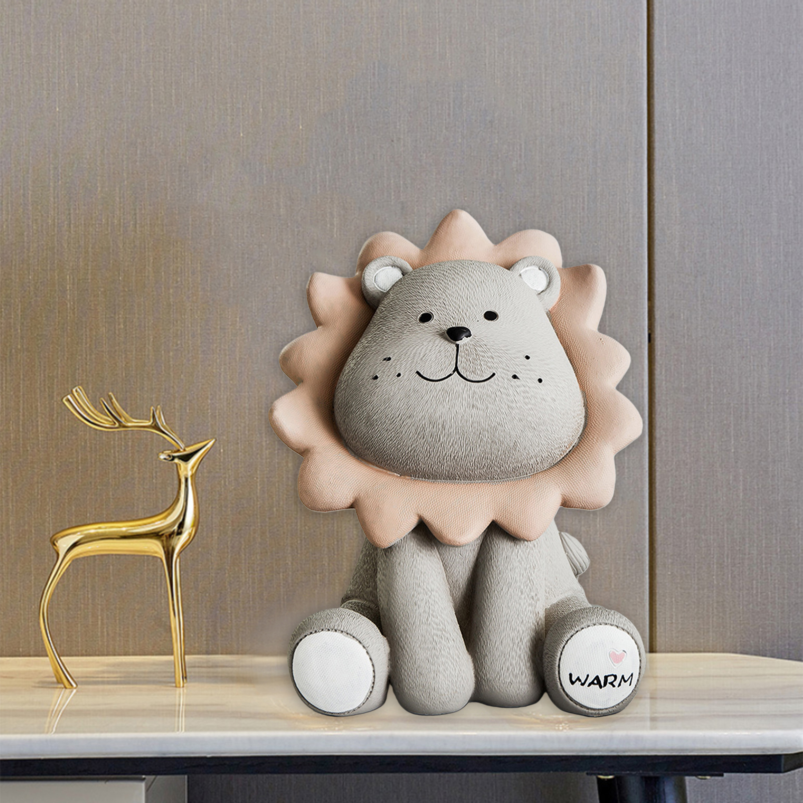 Lion Piggy Bank Saving Box Decoration Coin Figurines for Birthday Grey S