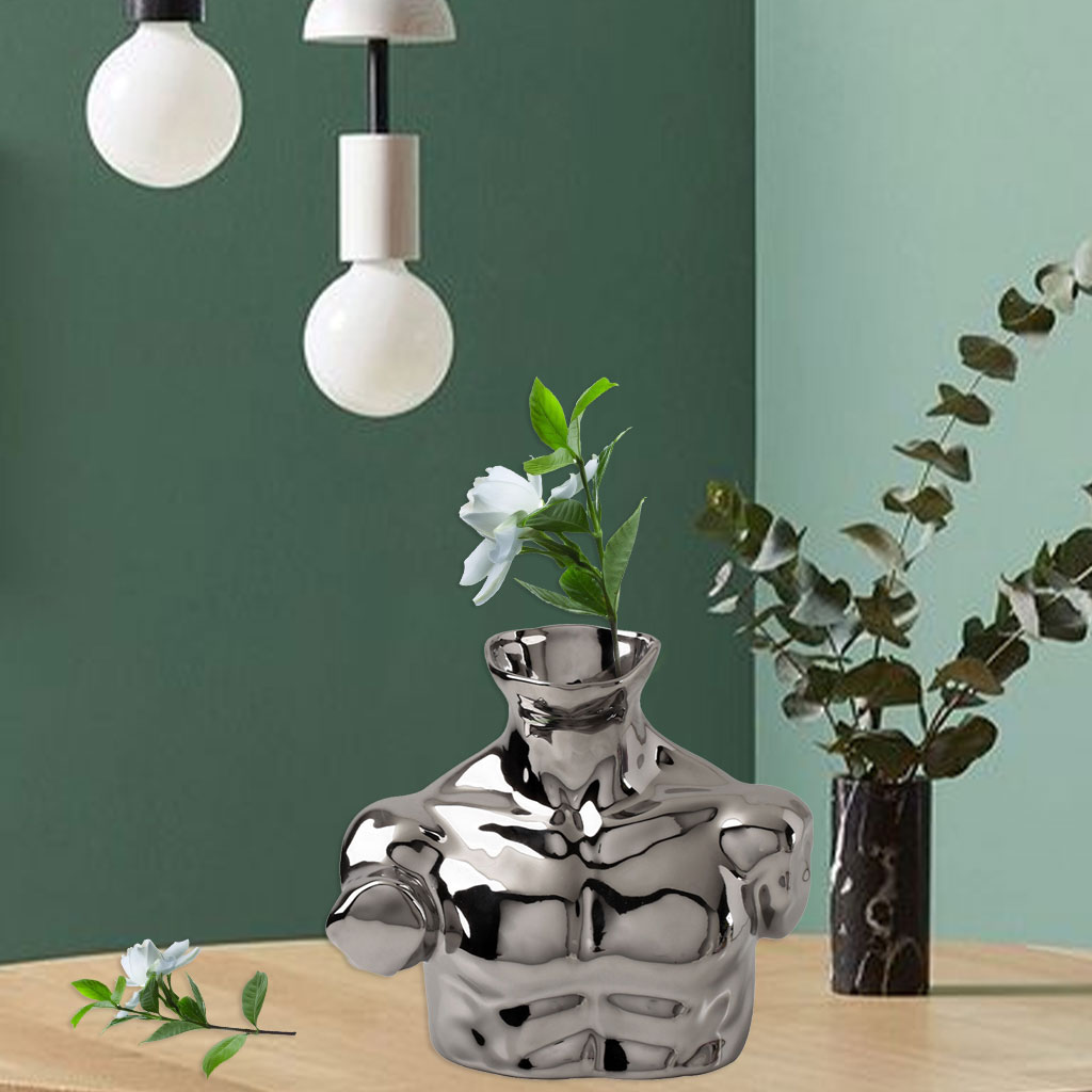 Body Art Vase Small Unique Decorative Modern for Table Room Decor Shelf silver 21.5×18.5cm
