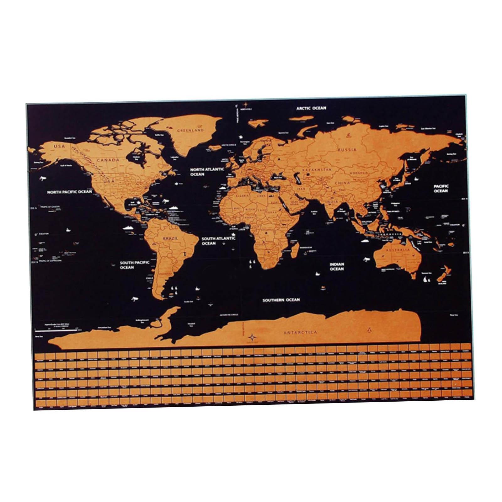 Deluxe Erase Black World Map Scratch off Personalized Travel Decor 42x30cm