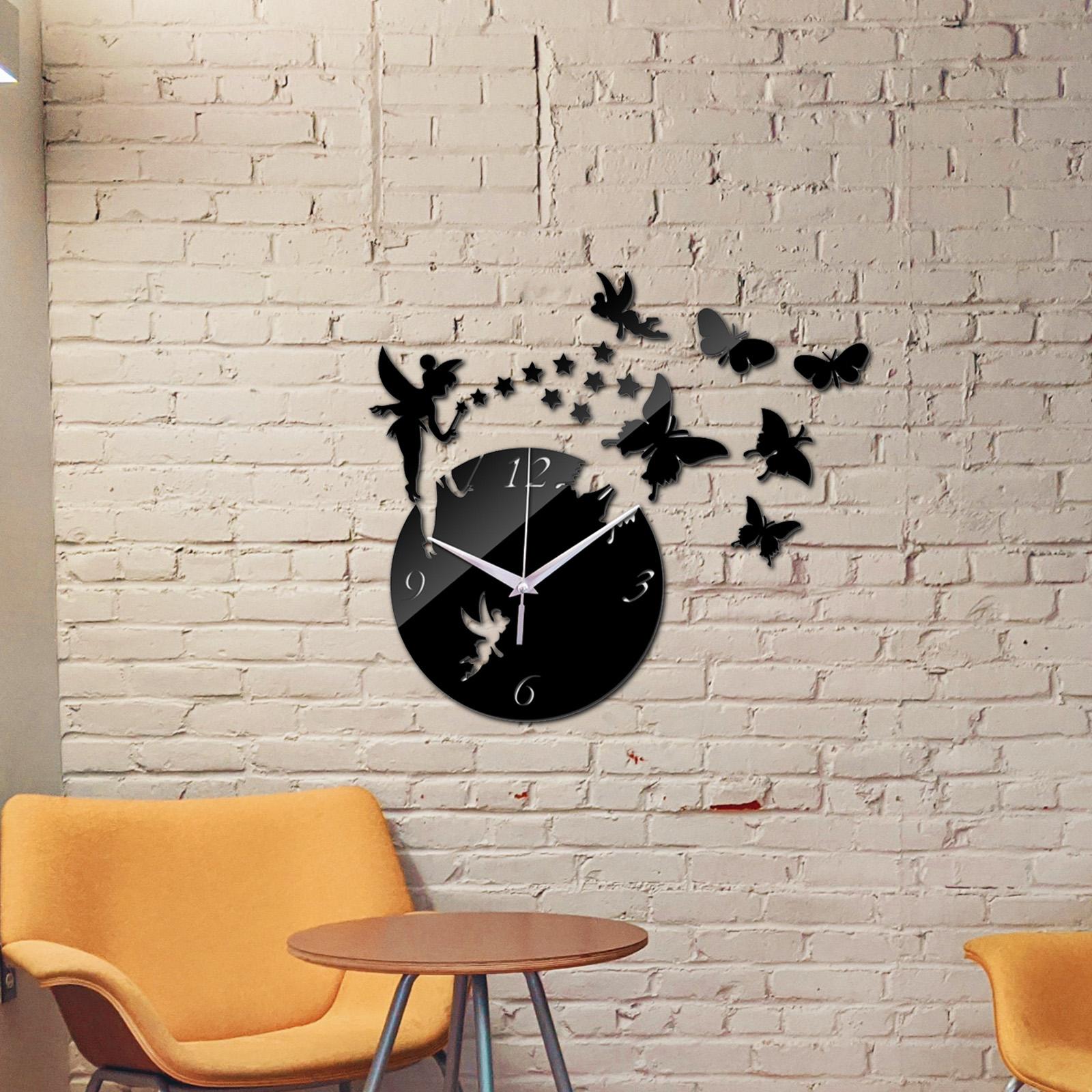 Modern Wall Clock Removable Decorative Acrylic for Living Room Home Decor Black