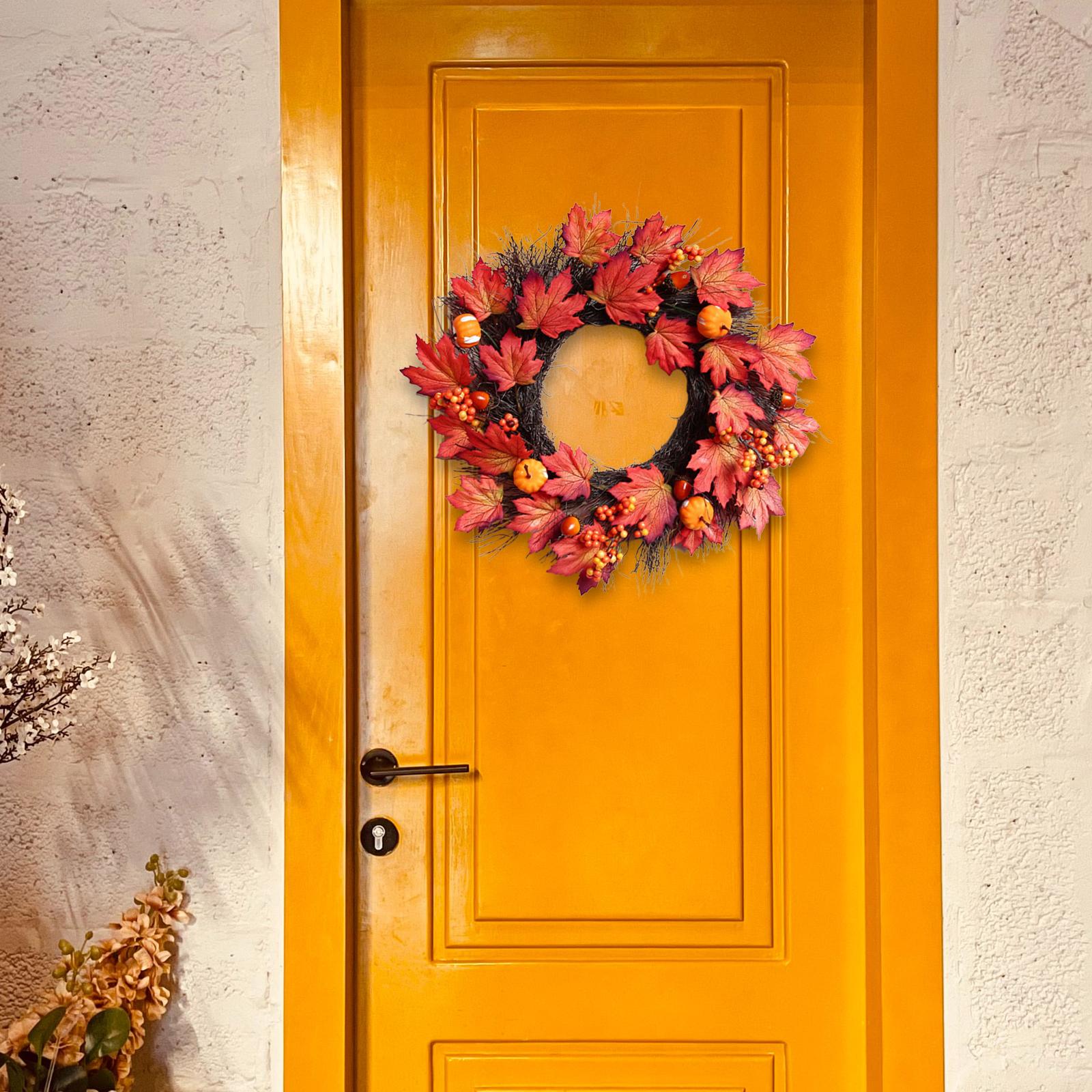 Fall Wreath Hanging 16" Artificial Maple Leaf Wreath for Home Window