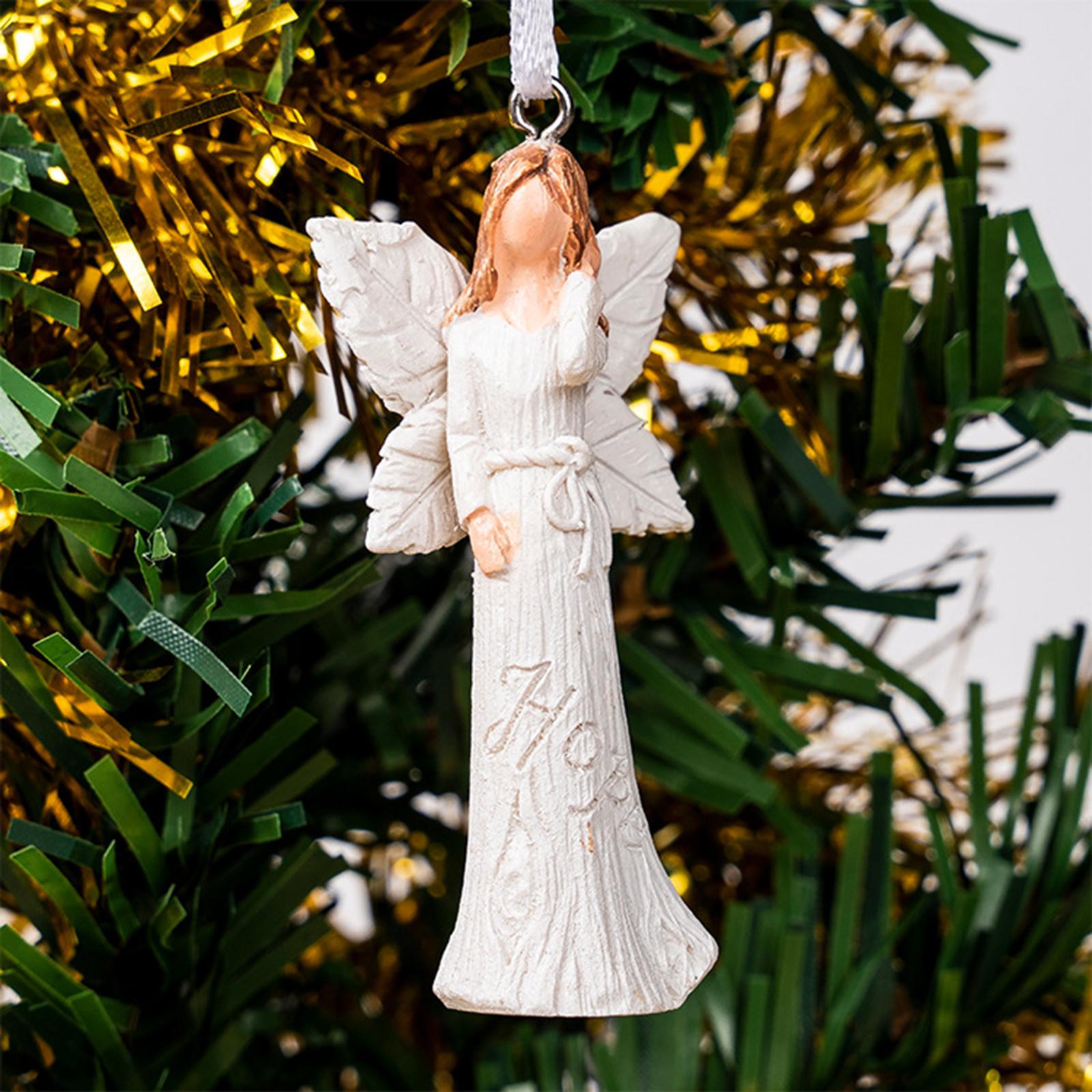 6Pcs Christmas Hanging Angels Decor Resin Angel Figurines with Hanging Ropes