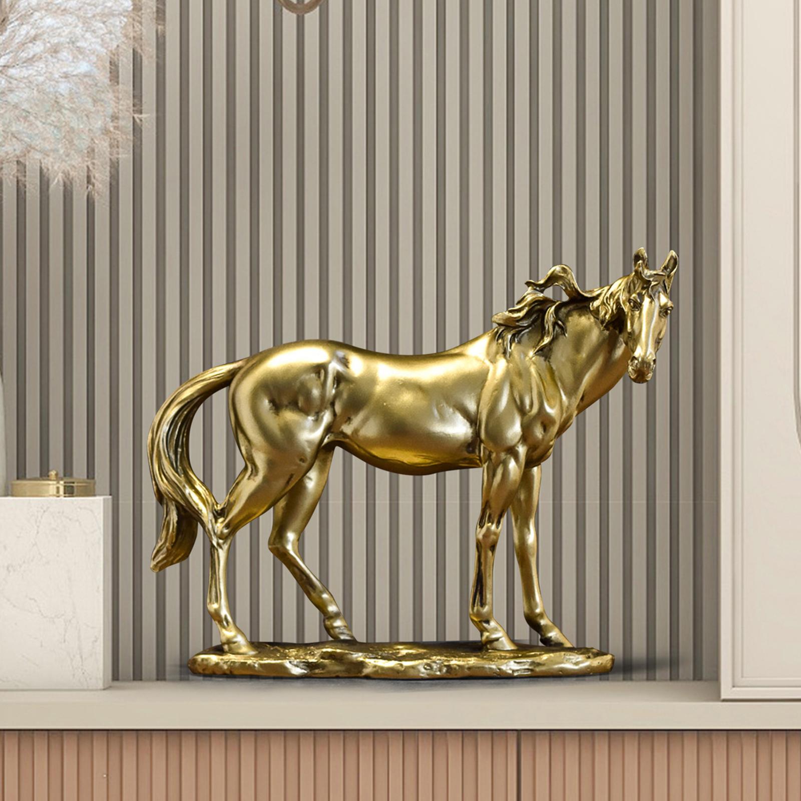 Horse Figurine Collection Tabletop Ornament for Fireplace Office Centerpiece Gold