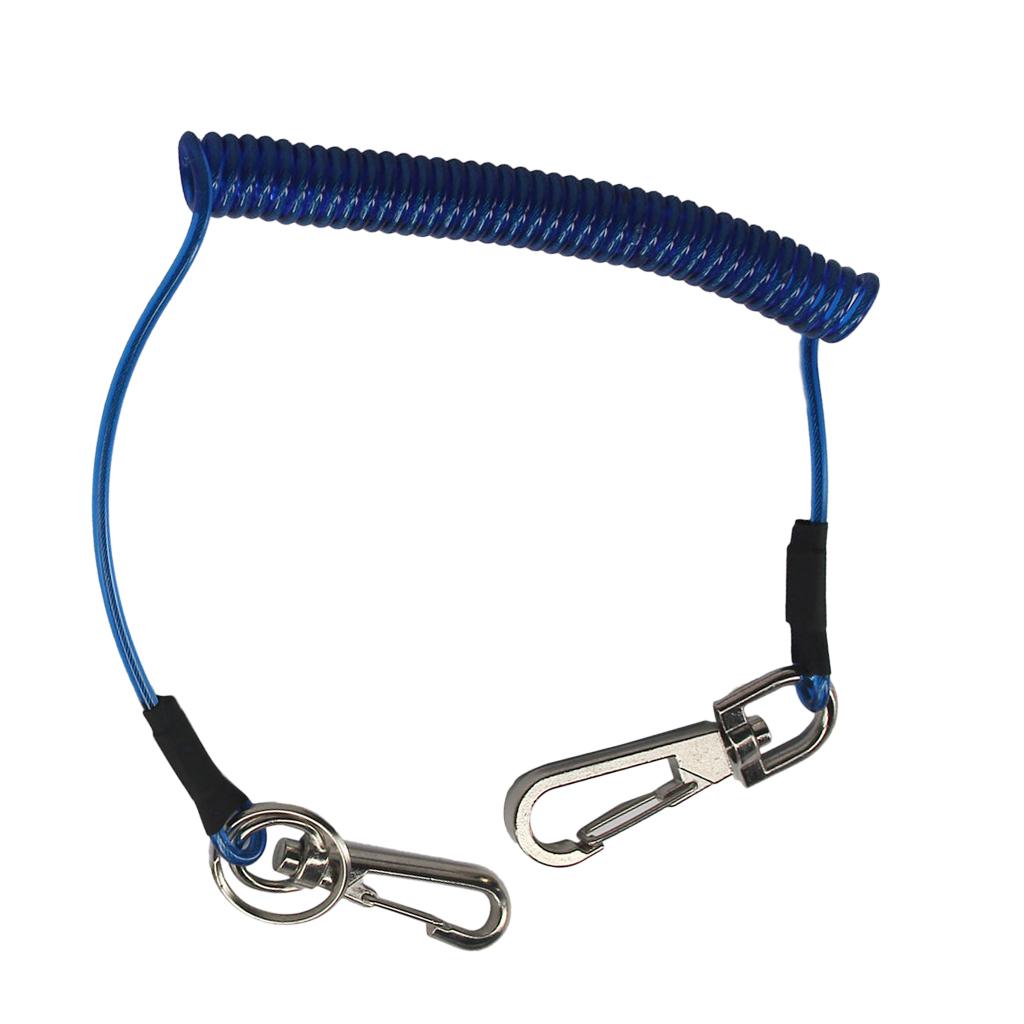 6xRetractable Coiled Fishing Lanyard Steel Wire Pier Rope Tether Blue