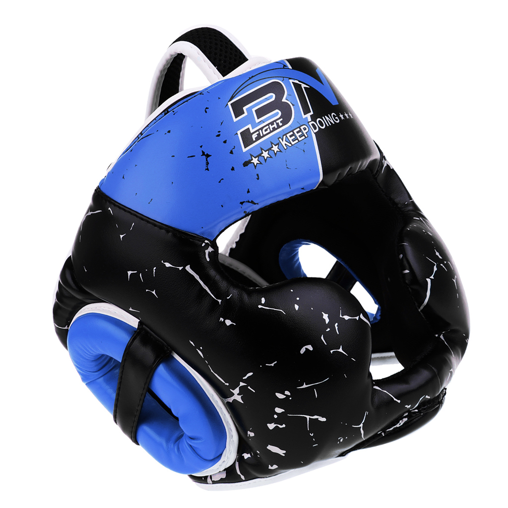 Kids Boxing Helmet Head Guard Martial Arts Gear MMA Protector Black + Blue