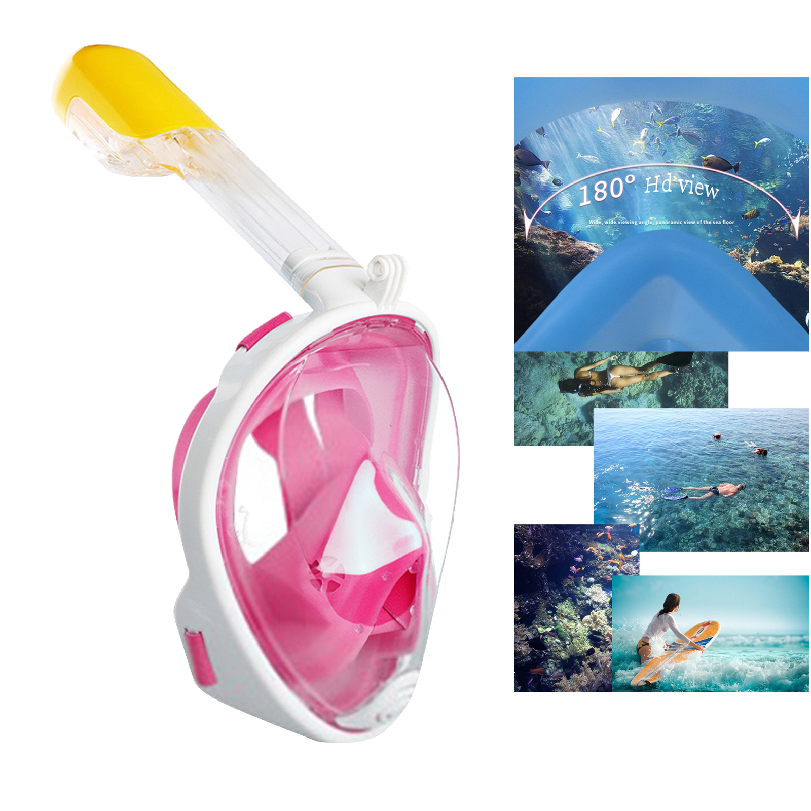 Snorkel Mask Full Face Snorkeling Diving Mask Goggles  Pink  S M 