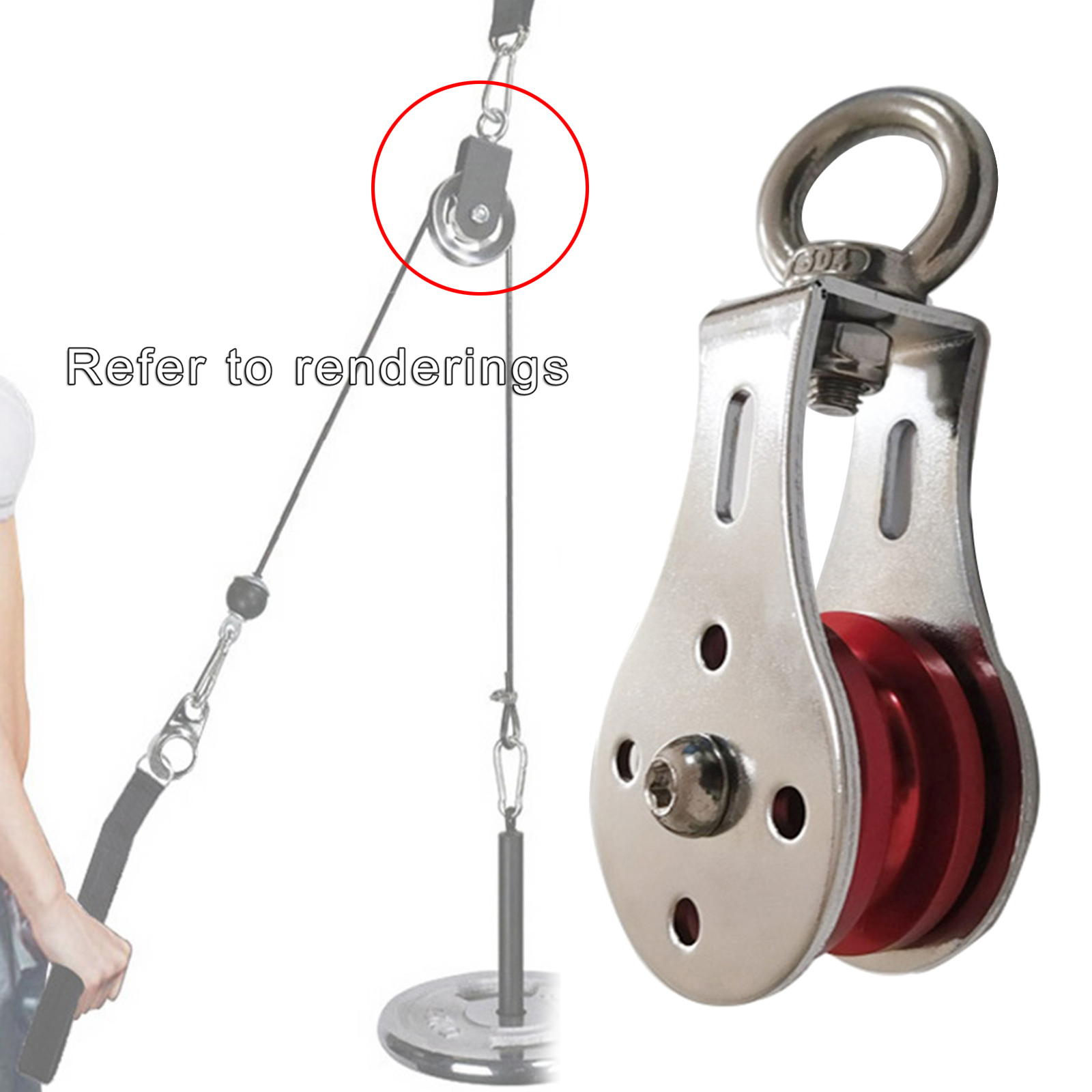Lifting Rope Pulley Block Swivel Hanging Wire Towing Wheel Heavy Duty Red