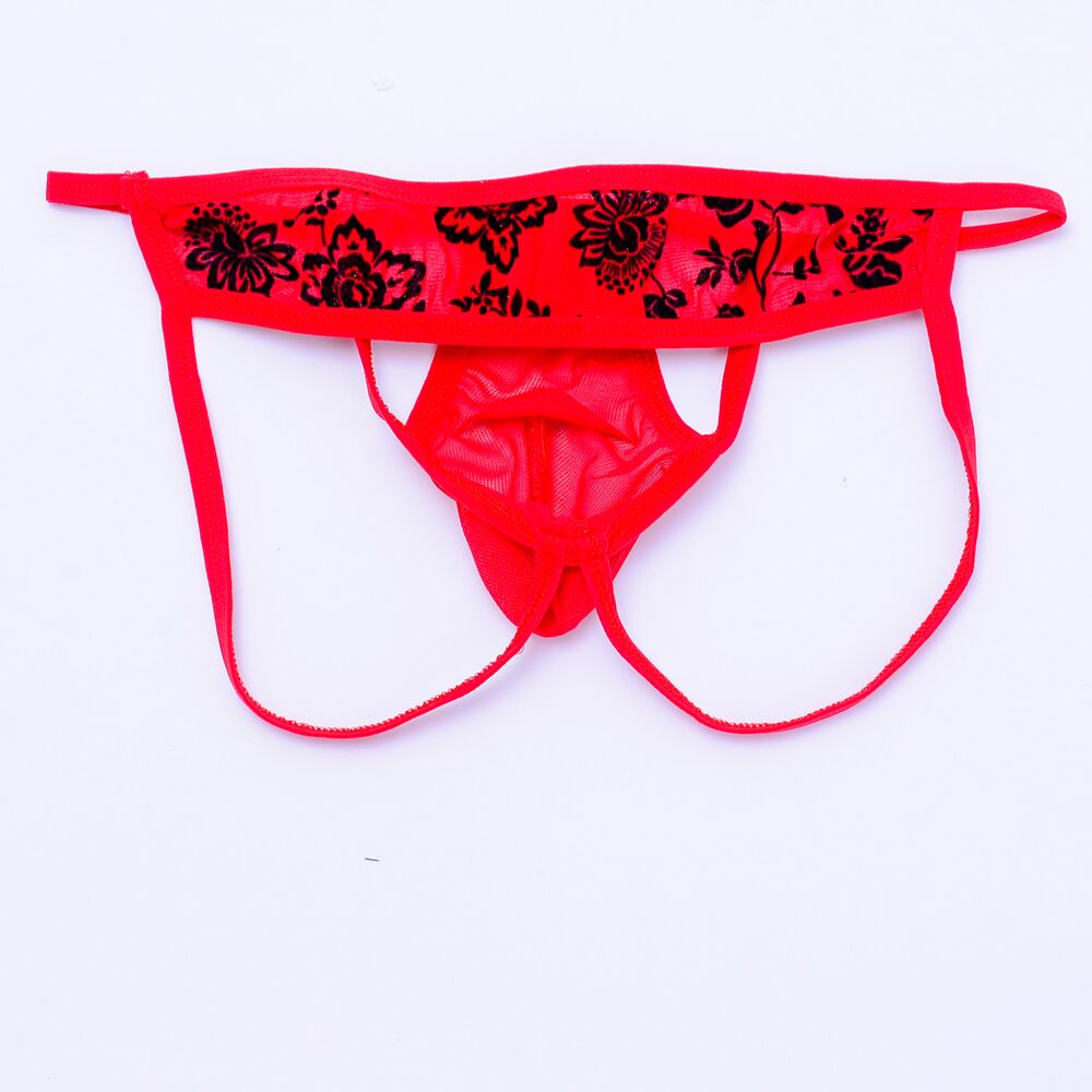 Mens Open Back Briefs Fine Lace Jockstrap Comfort Plain Sexy Underwear Red