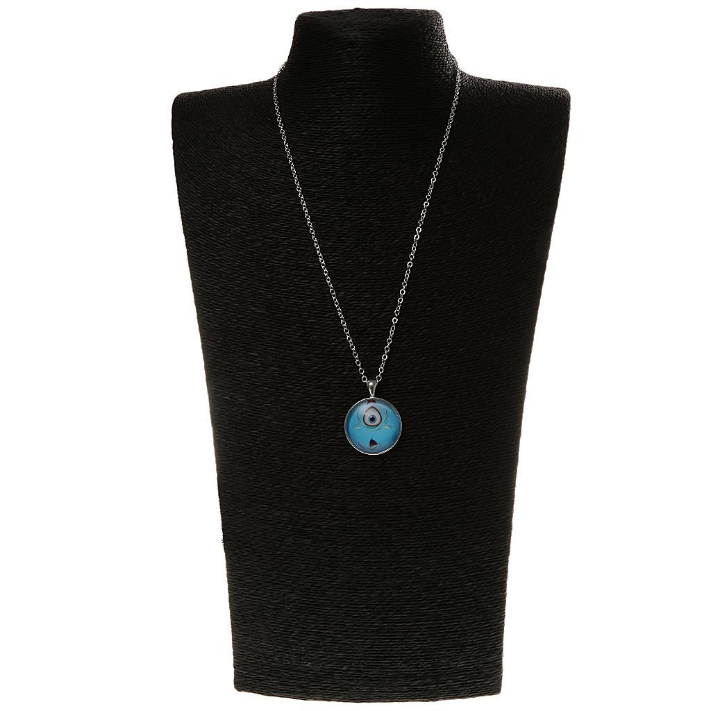 Exaggerated Expression Glass Pendant Necklace Silver Chain Jewelry Gift H