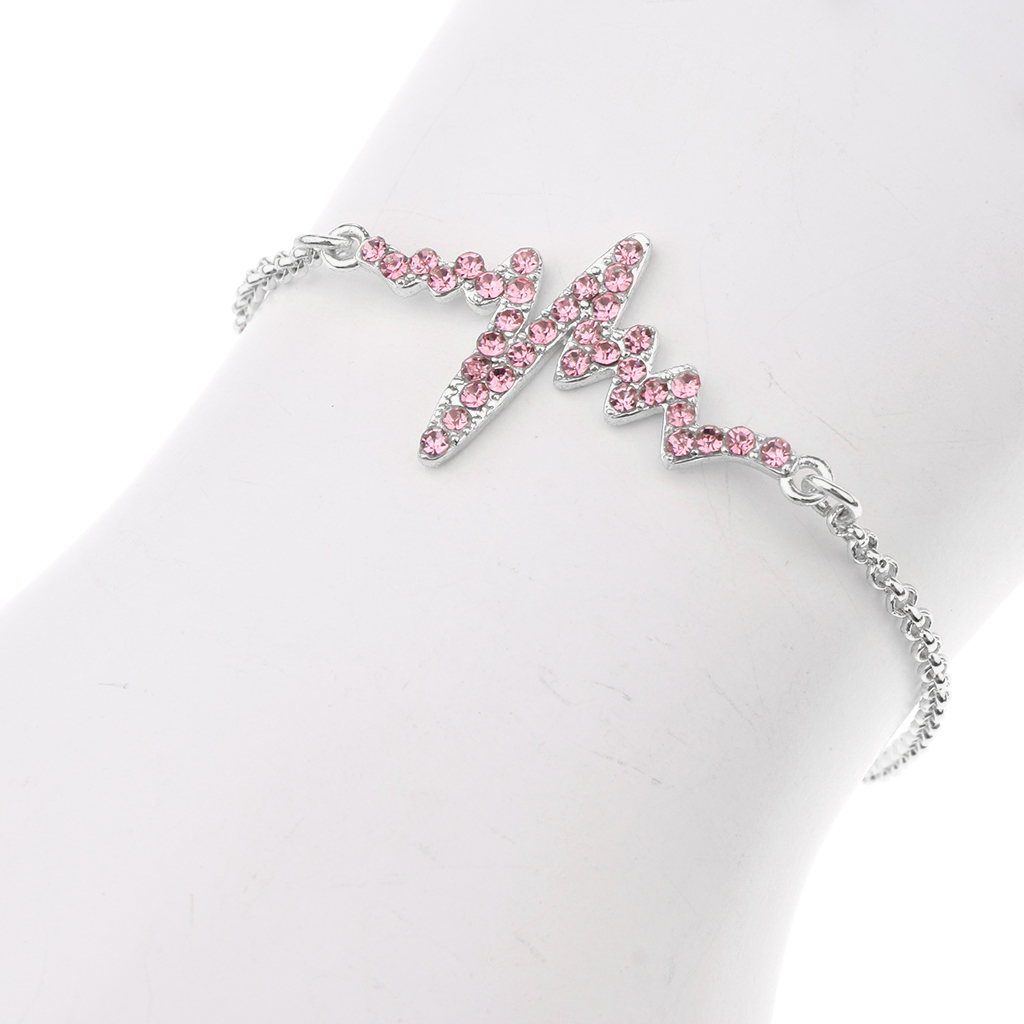 Novelty Heartbeat Bracelet Bangle Unisex Bangle Silver Chain Pink Crystal