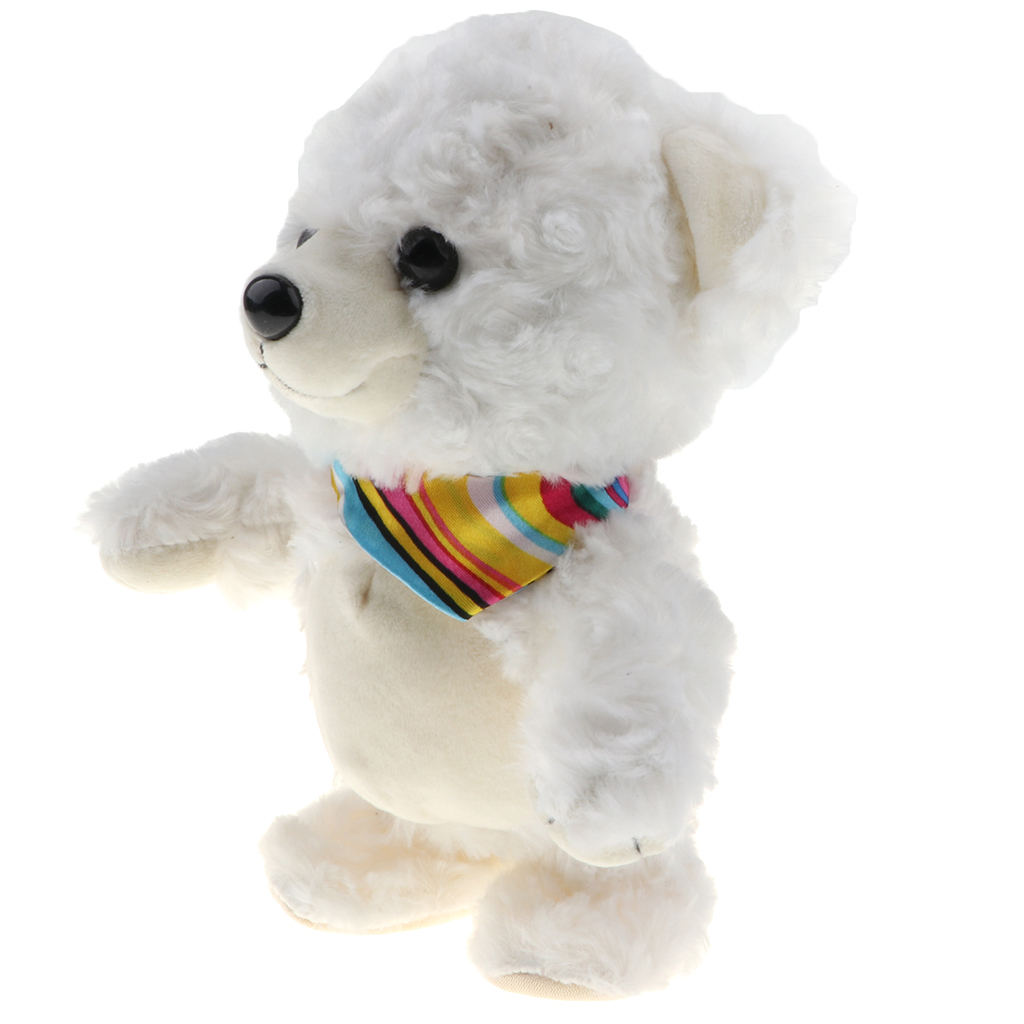 8" Soft Plush Talking Walking Bear Doll, Repeats What You Say, White