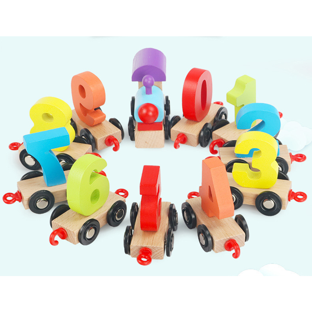 Wooden Train Carrige Cars Playset Kids Mini Numbers Train Toys Gift
