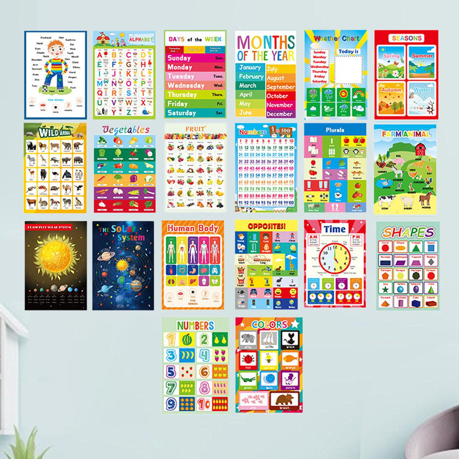 20 Pieces Educational Posters Learning Chart for Preschool Kindergarten Home
