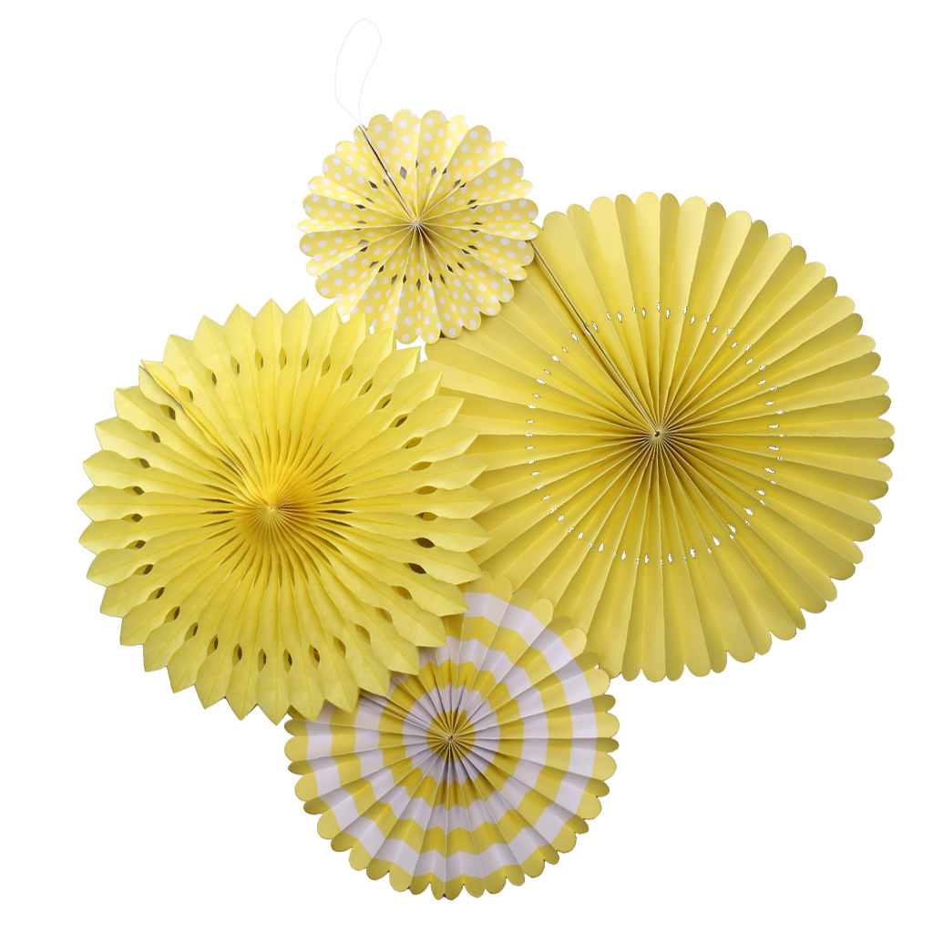 4pcs/Set Paper Pinwheel Folding Hanging Fan Backdrop Party Decora Yellow