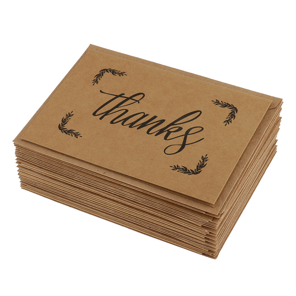 20pcs Kraft Paper Thank You Notes Cards with Envelopes Christmas Party ...