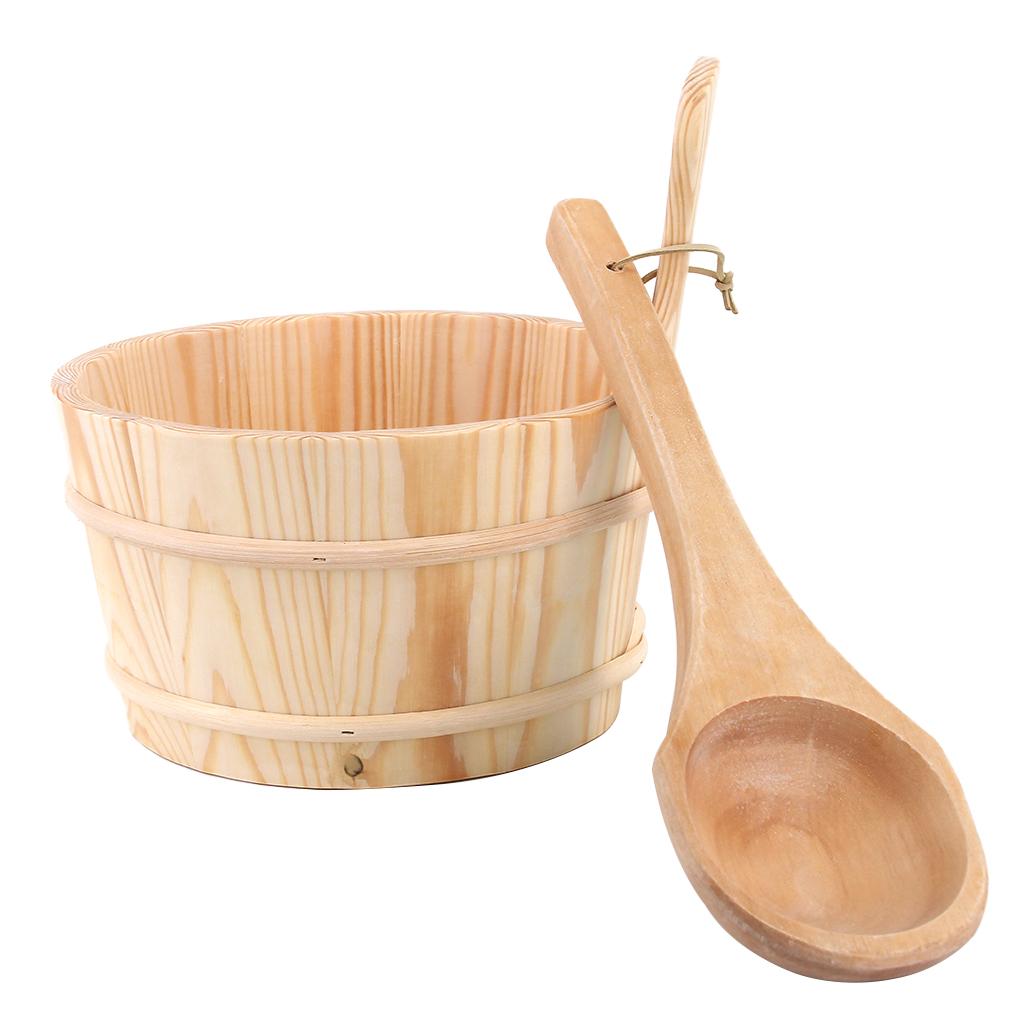 Sauna Wooden Bucket Ladle Kit
