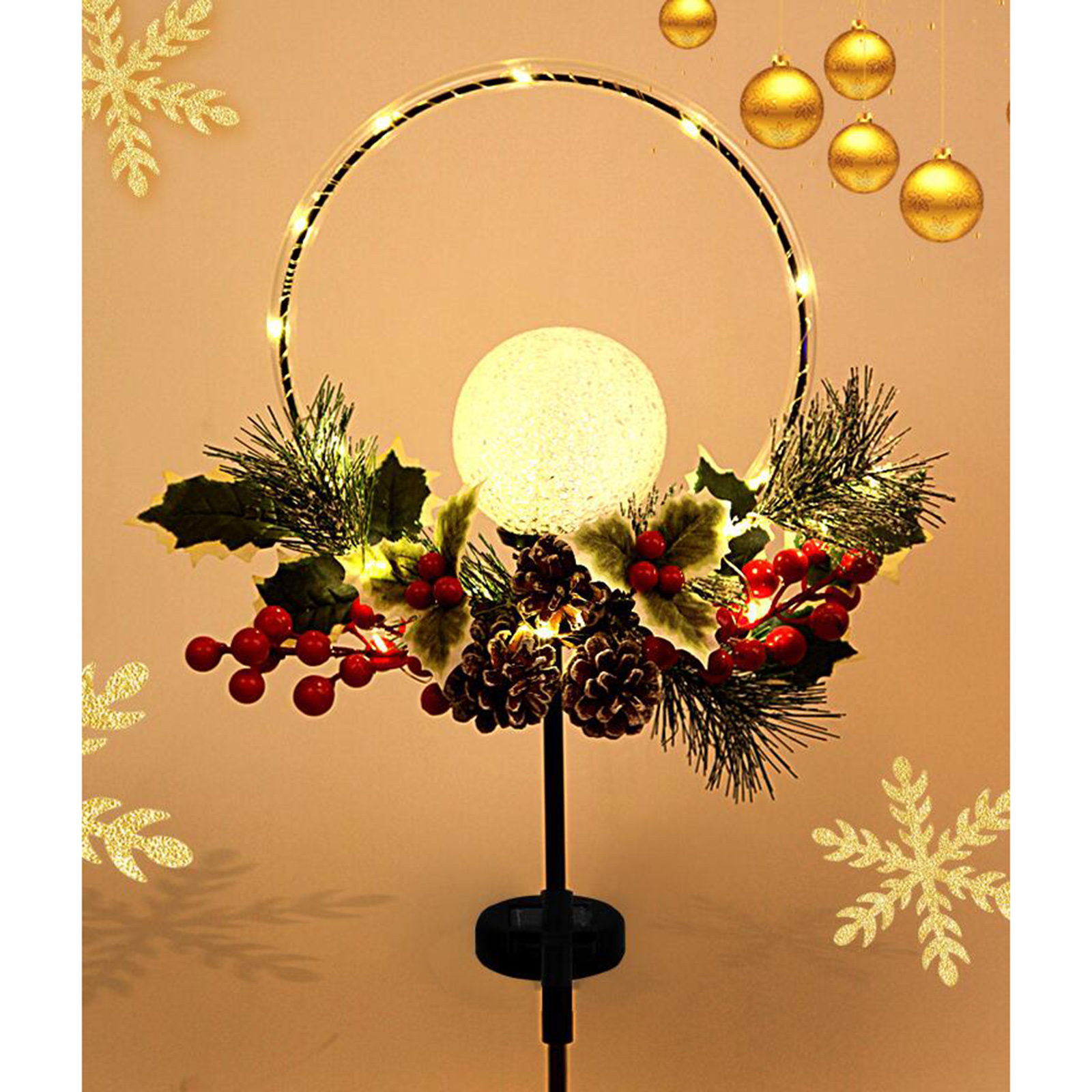 Solar Wreath Aperture Ball Garden Lights IP65 Waterproof for Xmas Party