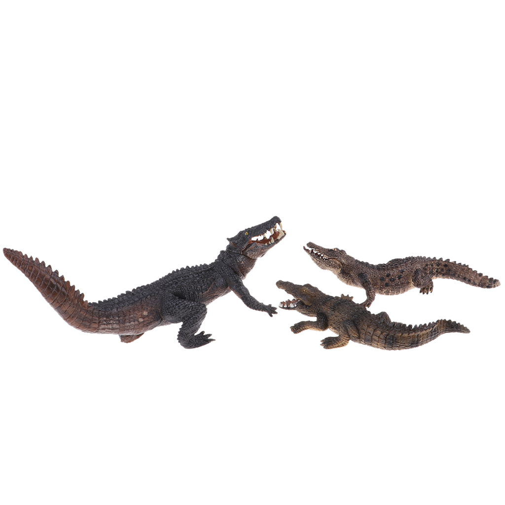 3pcs Realistic Crocodile Ornament Animal Figurine Sculpture for Garden