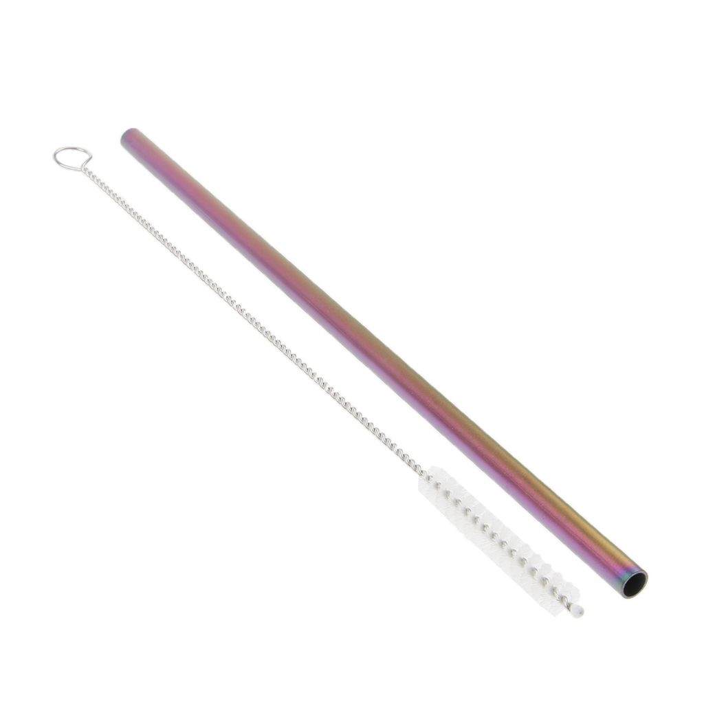 2 Pieces 192mm Long Titanium Drinking Straws with Cleaning Brush Straight