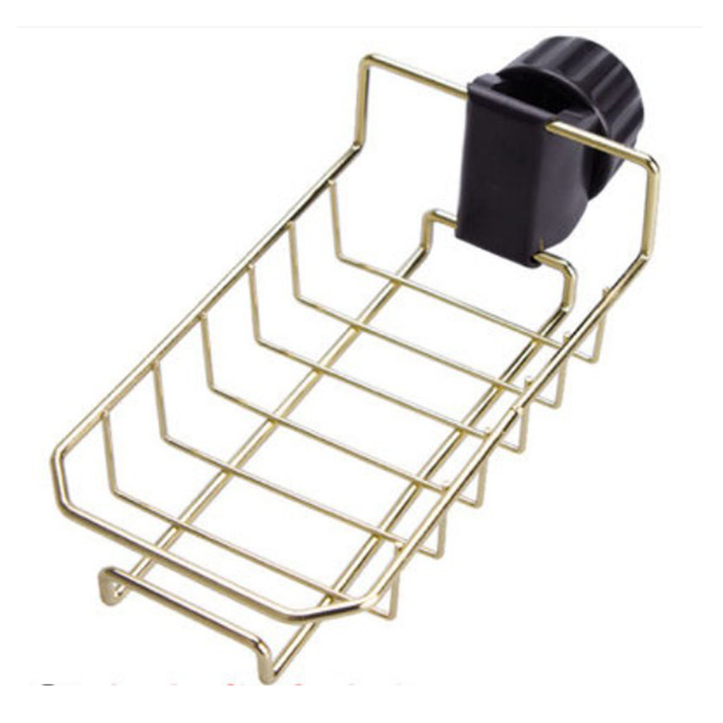 Kitchen Sink Faucet Sponge Storage Basket Drain Rack Stainless Steel Golden