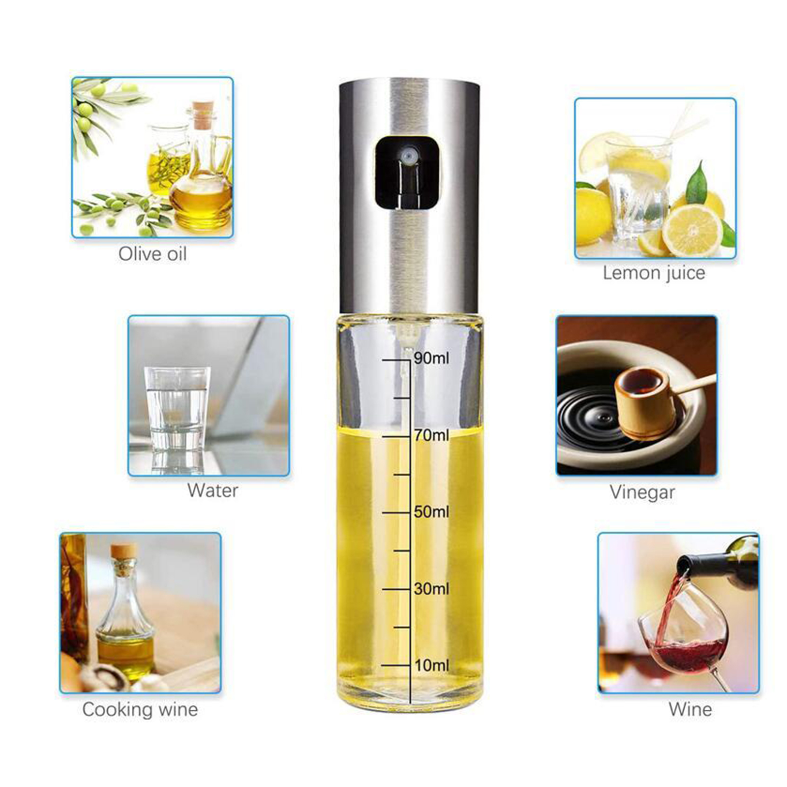 Stainless Steel 90ml Glass Oil Sprayer Bottle for Cooking 1pcs