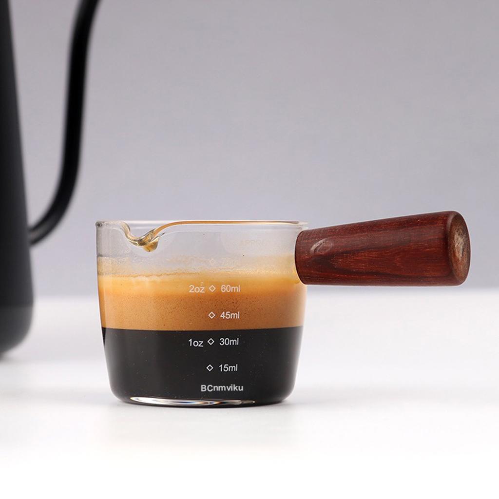 Espresso Glass Measuring Cup Wooden Handle Measure Mugs Ounce Drink Shaker Double Spouts