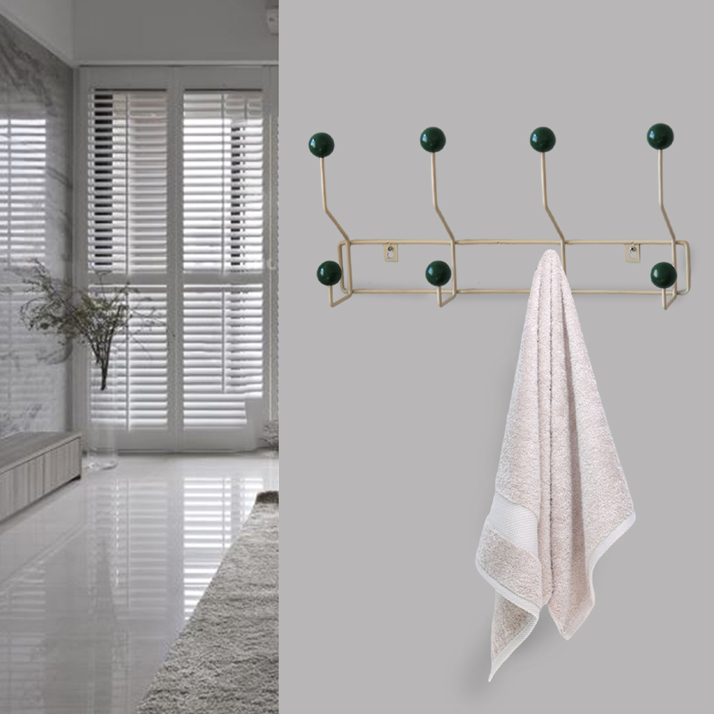 Iron Coat Hanger Hat Purse Hangers Coat Hooks Organizer  Green 4Hooks