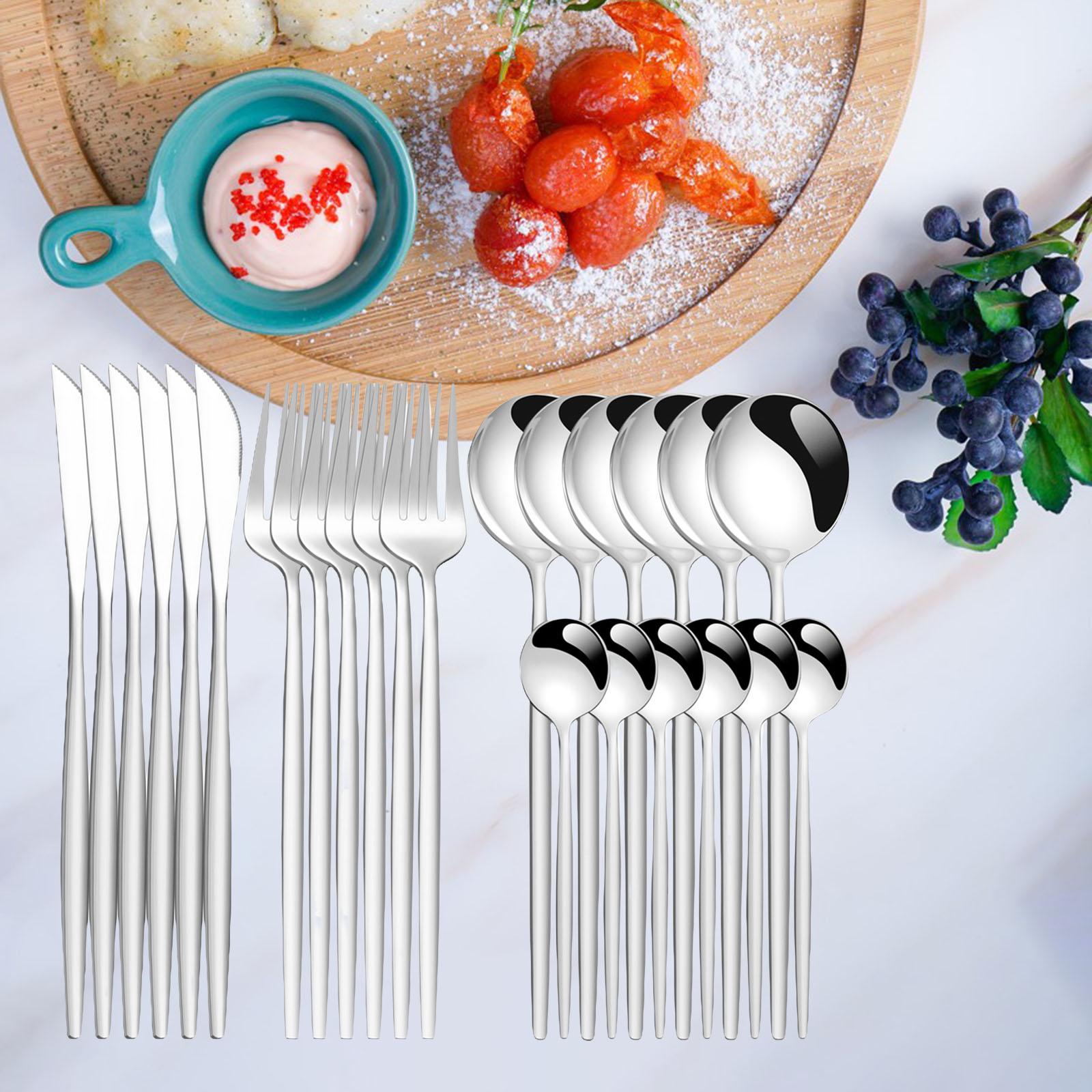 24Pcs Family Dinnerware Cutlery Set Flatware Set for hotel home Argent