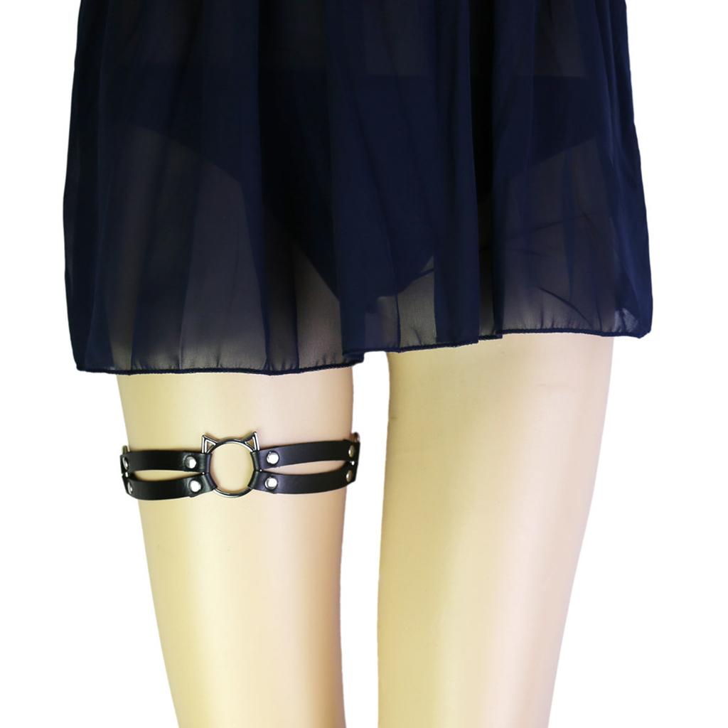 Fashion Punk Gothic Cat Leather Elastic Garter Belt Leg Thigh Ring Black