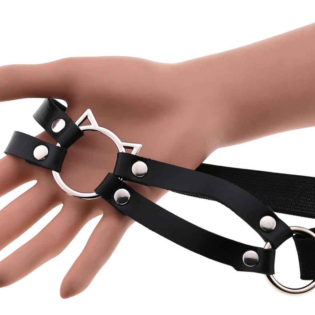 2xFashion Punk Gothic Cat Leather Elastic Garter Belt Leg Thigh Ring Black