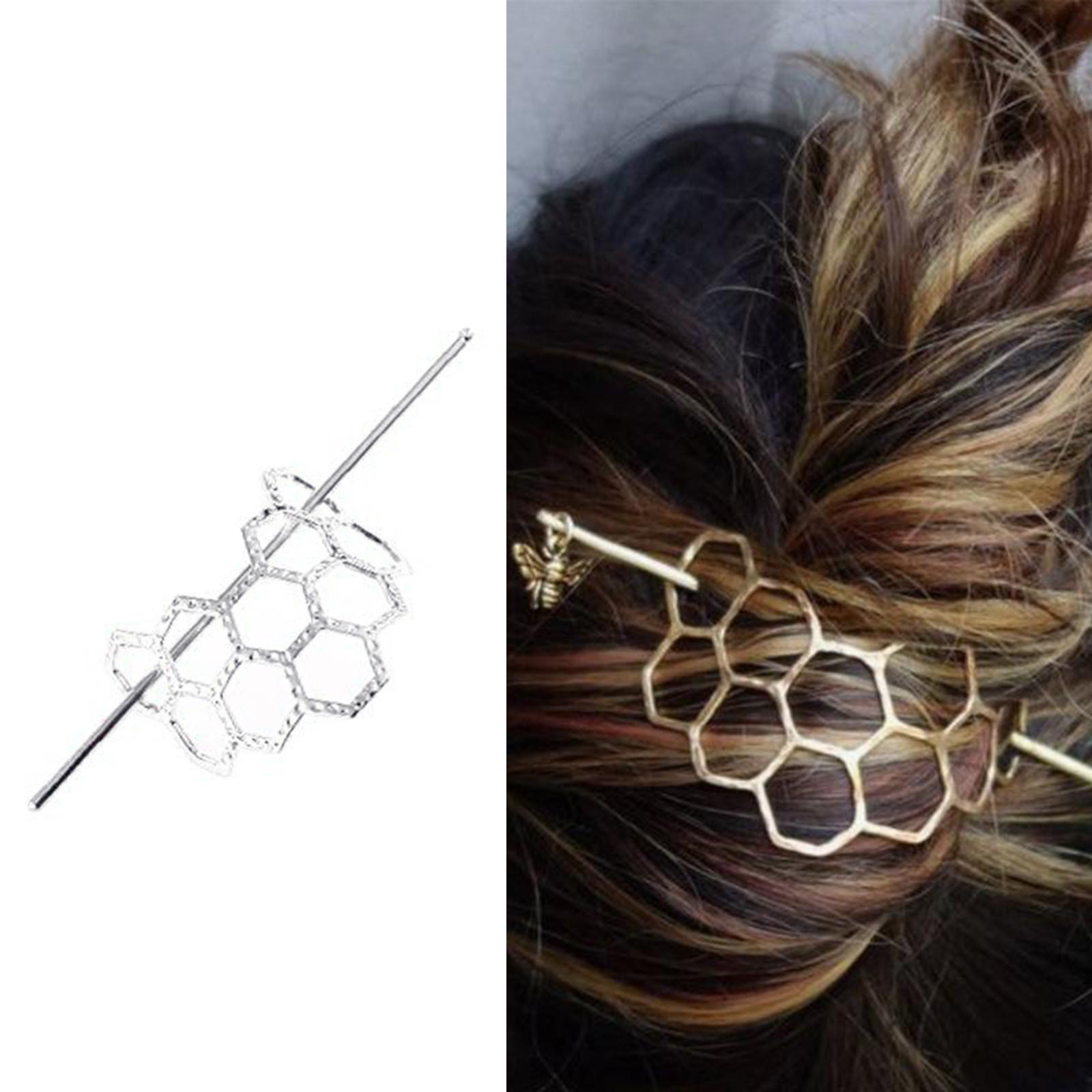 Hair Stick Boho Metal Alloy Geometric Shaped Bun Holder Bun Cage Silver