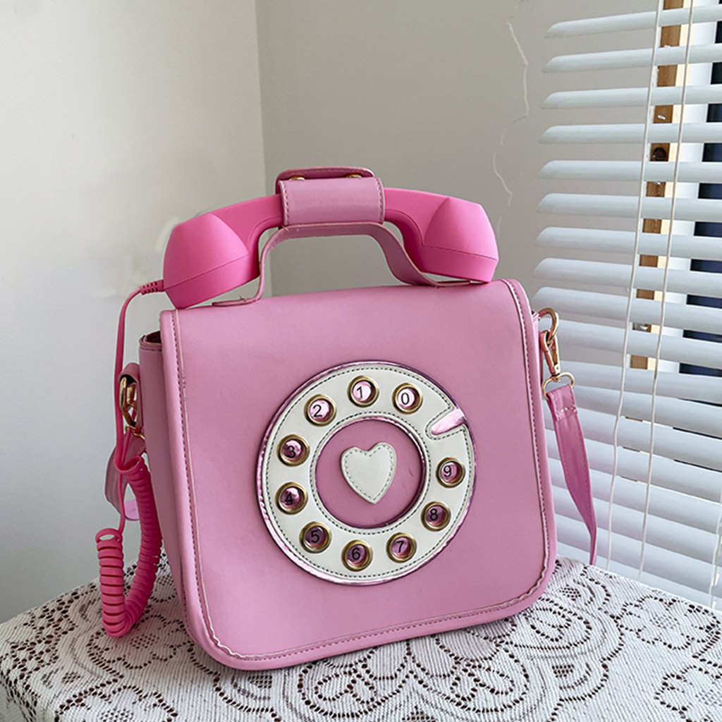 Telephone Shaped Crossbody Bag Shoulder Bag Totes Purse Satchel Pink