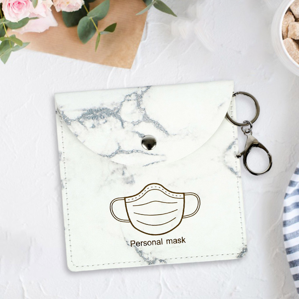 Face Cover Bag with Lobster Clasp Waterproof Mask Organizer Holder White