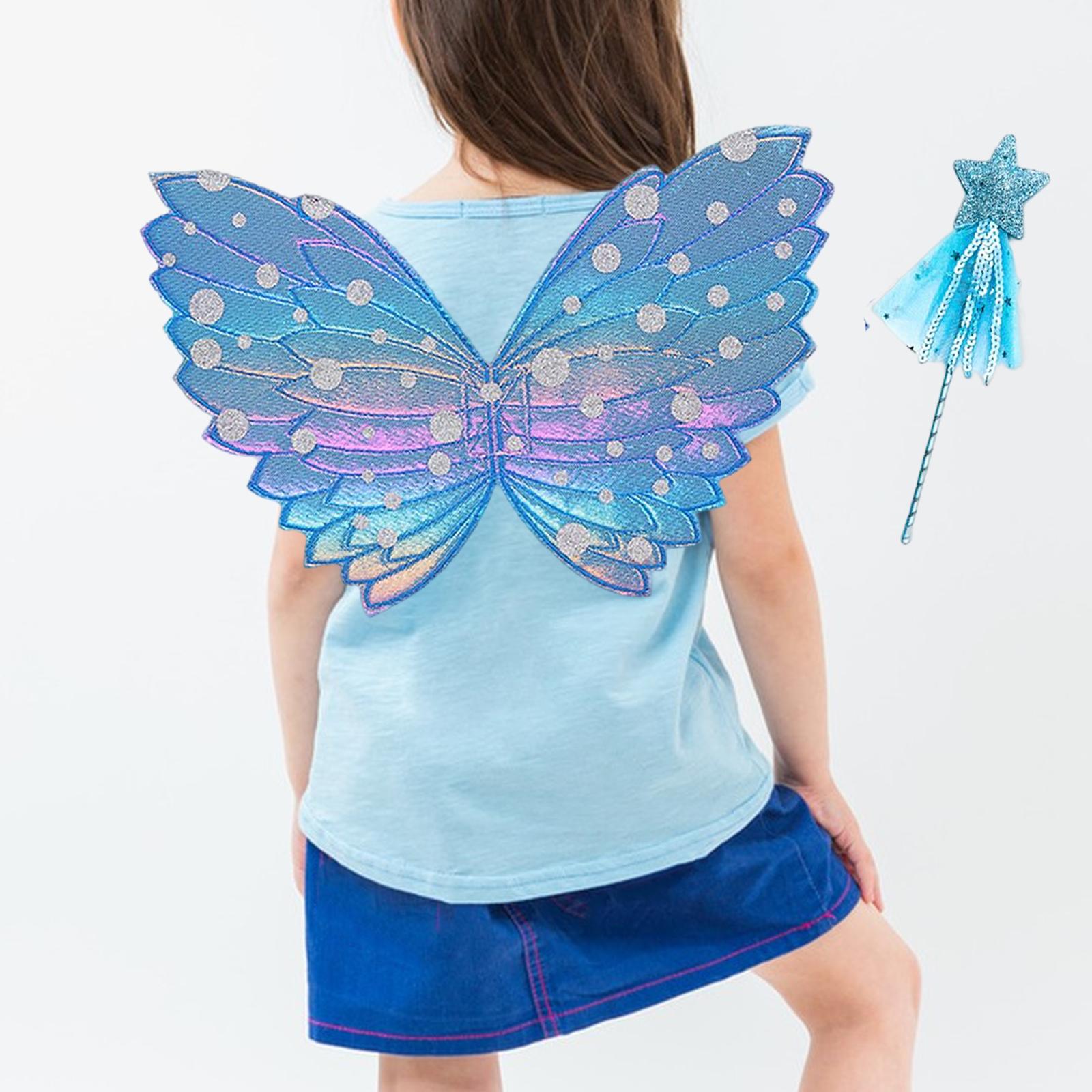 Fancy Dress Set Dress up Festival Girls Fairy wings and Wand Blue