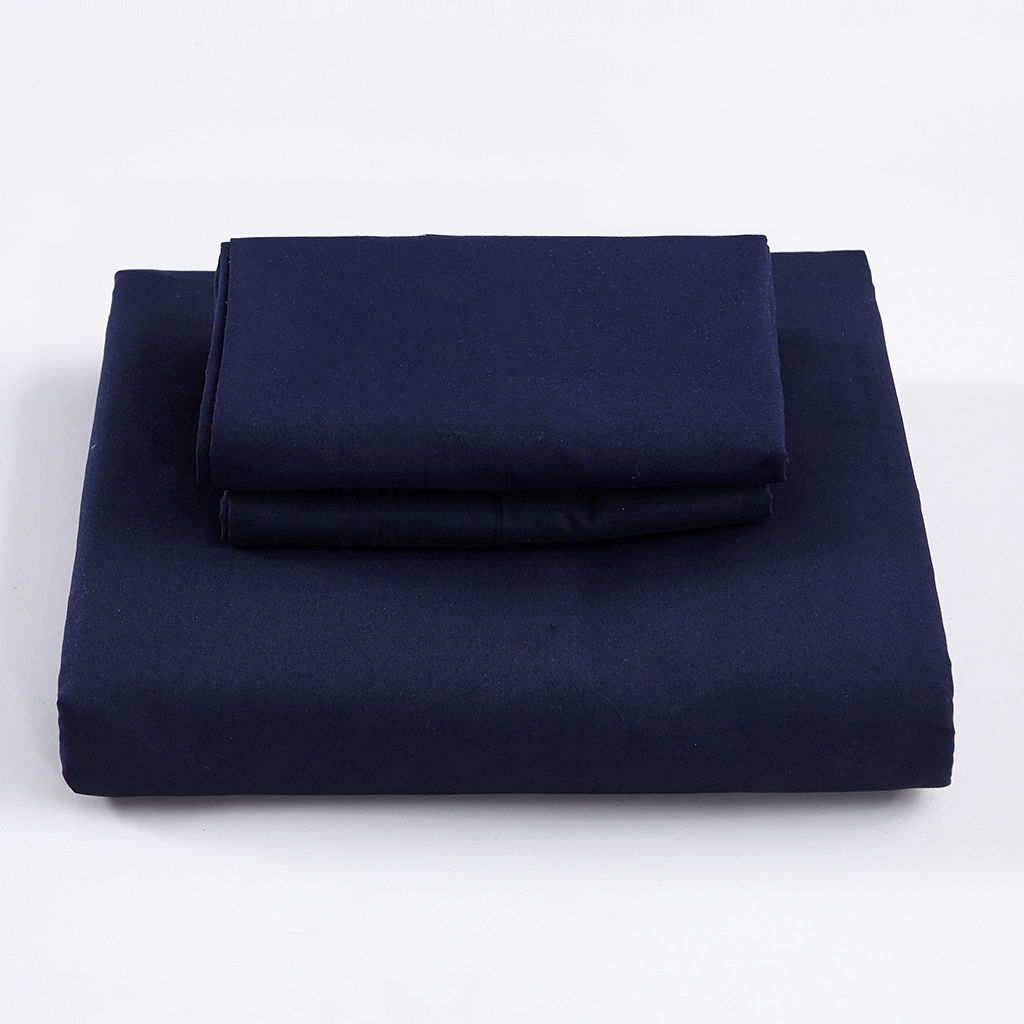 4x Durable Polyester Solid Blue Bedding Fitted Bed Sheet Cover Pillowcase B