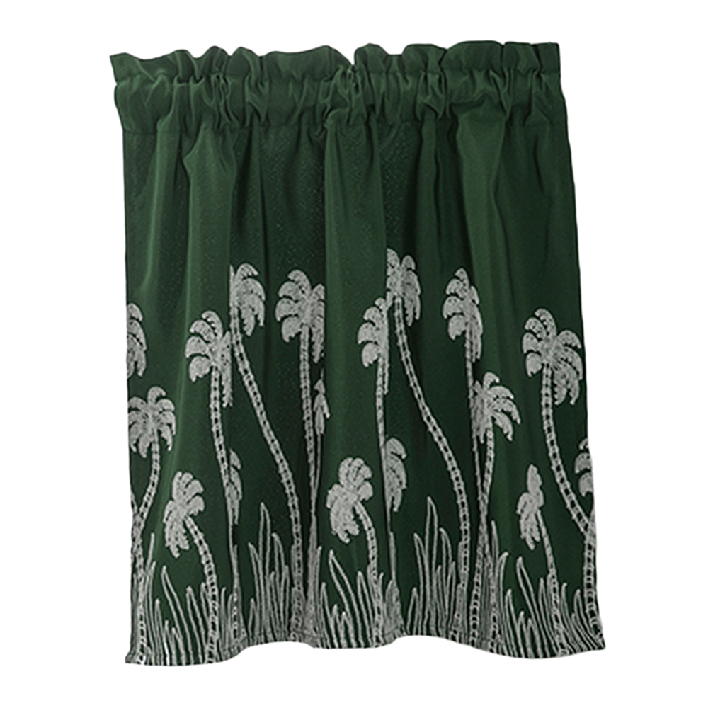 Embroidered Lace Window Voile Sheer Curtain Valance Tiers Green_74x61cm