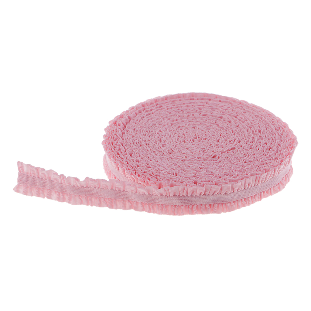 10 Yards 13mm Ruffled Lace Trim Elastic Ribbon DIY Sewing Craft Pink