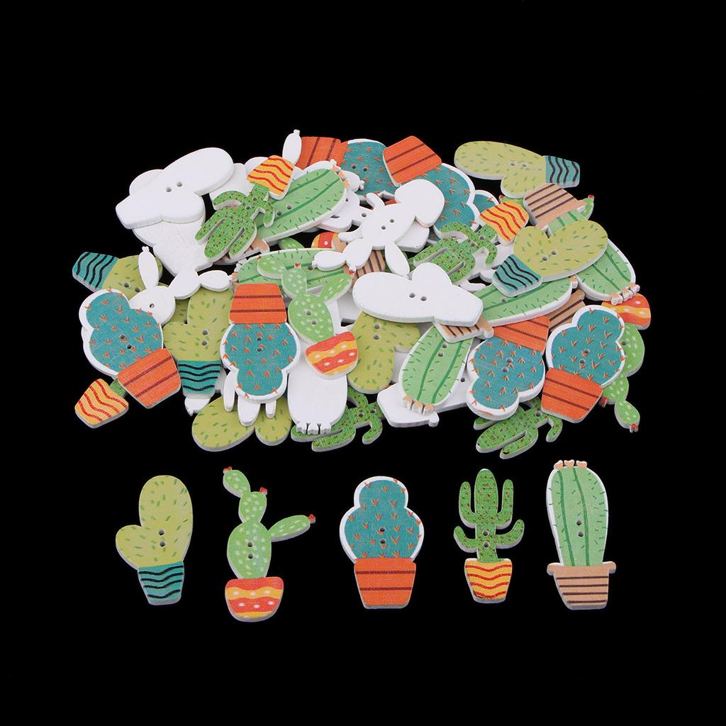 Wooden Buttons Cactus Mixed