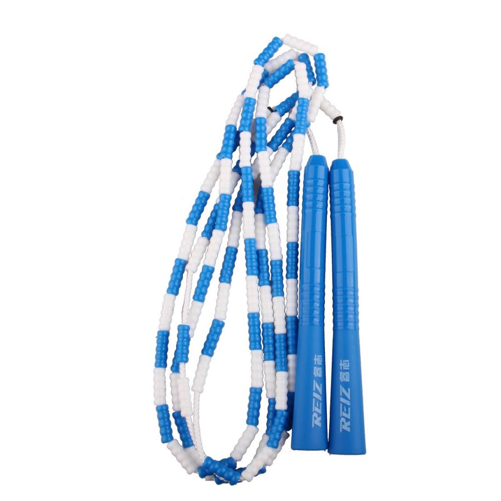 Adjustable Jump Rope Beaded Skipping for Exercise Fitness Blue + White
