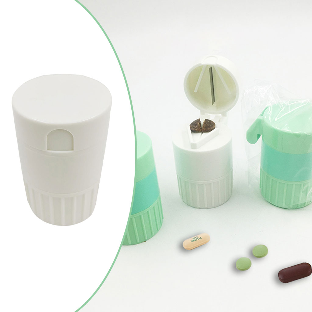 Portable Pill Cutter Powder Crusher Grinder Storage Box Organisers White