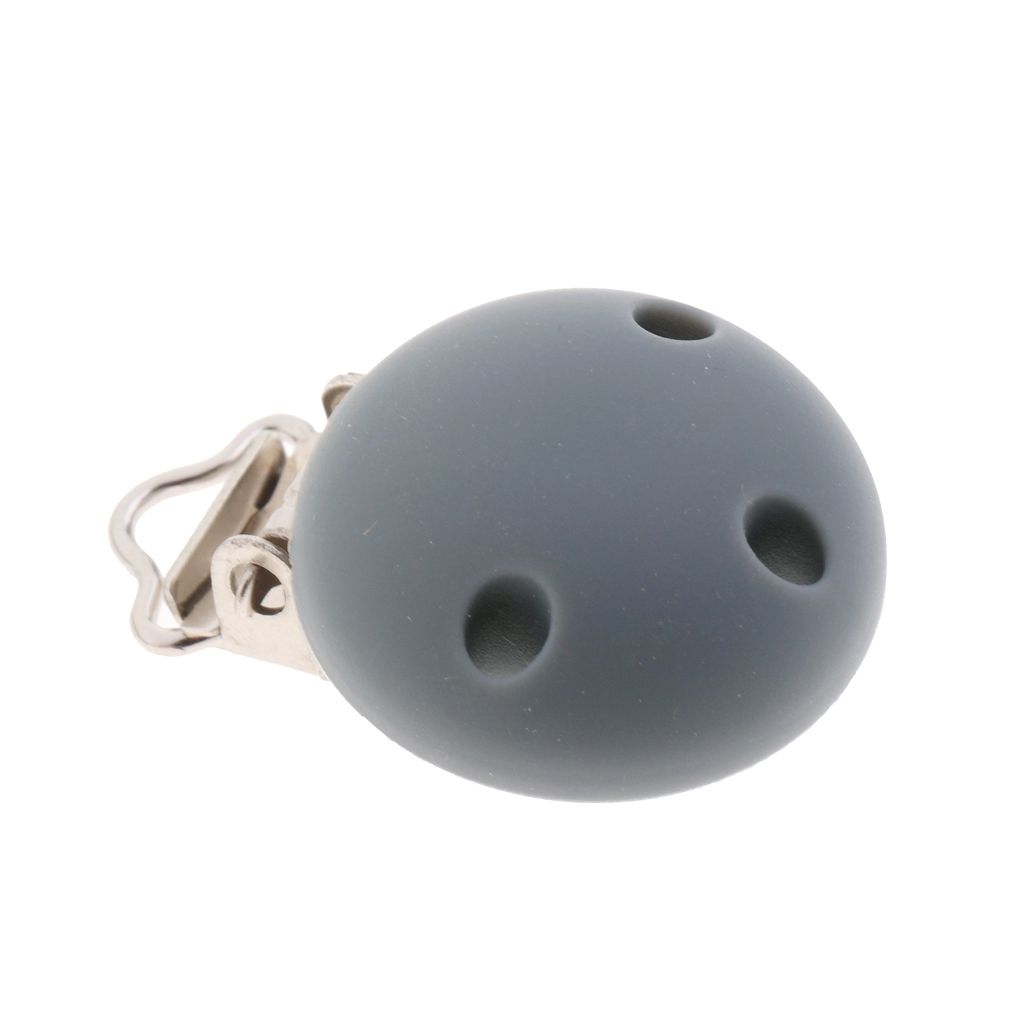 Cute Baby Pacifier Round Silicone Soother Clip Metal Holders Clasp  Gray
