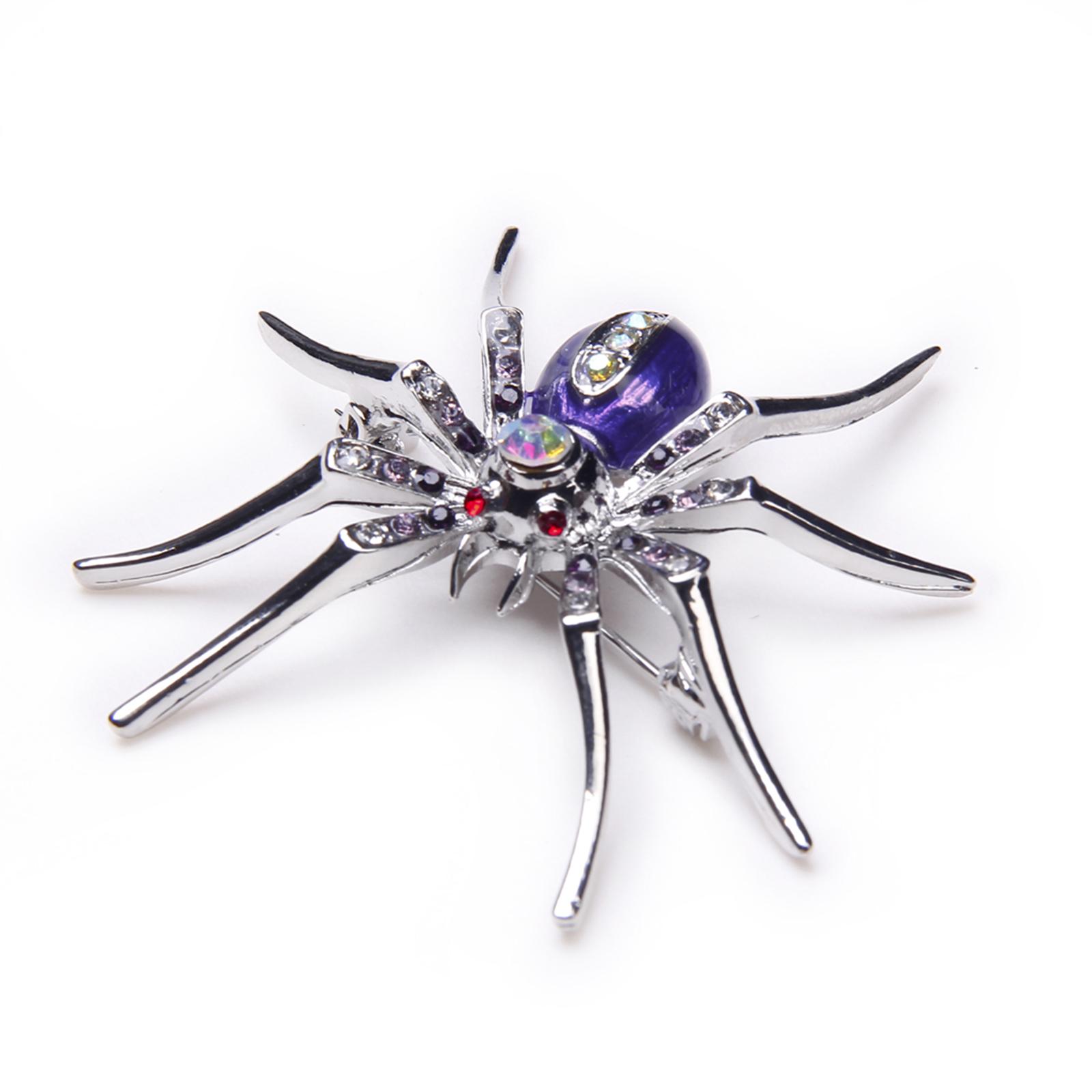 Dazzling Spider Clip Pin Brooch w/ Rhinestone - Purple