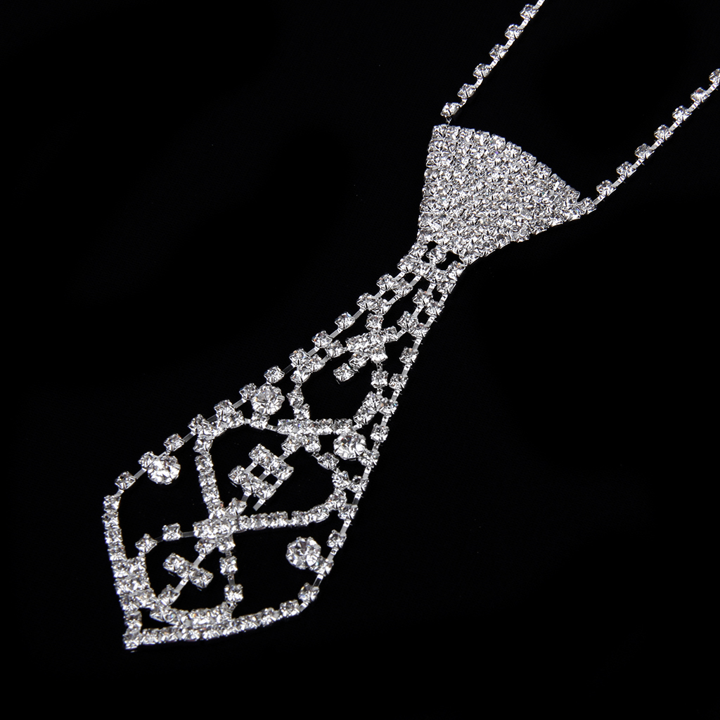 Wedding Bridal Crystal Rhinestone Necktie Necklace Jewelry Chain Silver