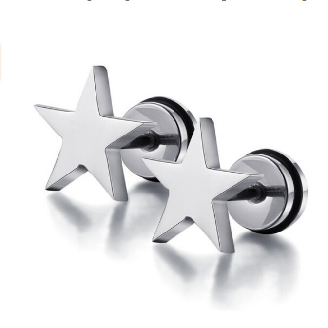 Fashion Jewelry 316L Steel Silver Five-pointed Star Stud Earrings