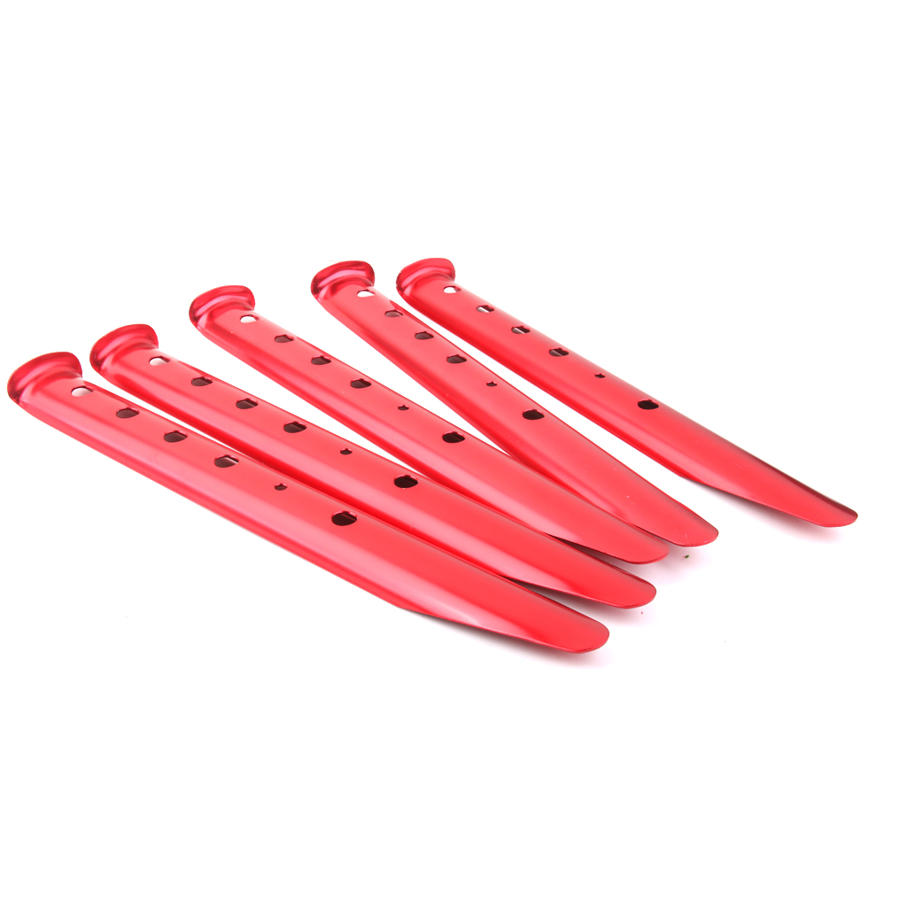 5 x Red Aluminium Alloy Camping Hiking Trip Tent Pegs Stake Nail Tool 31cm  