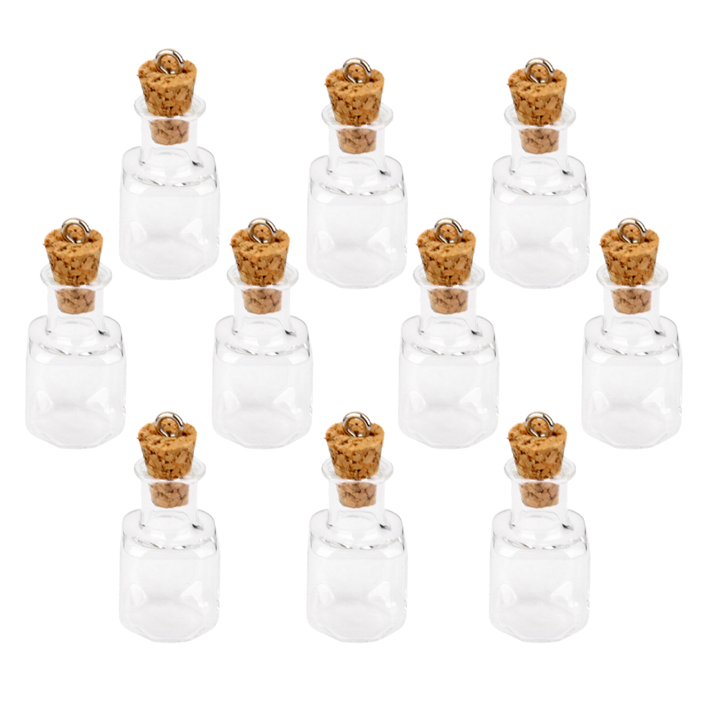 10pc Glass Cork Bottles Square Vial Wishing Bottle DIY Pendants Clear