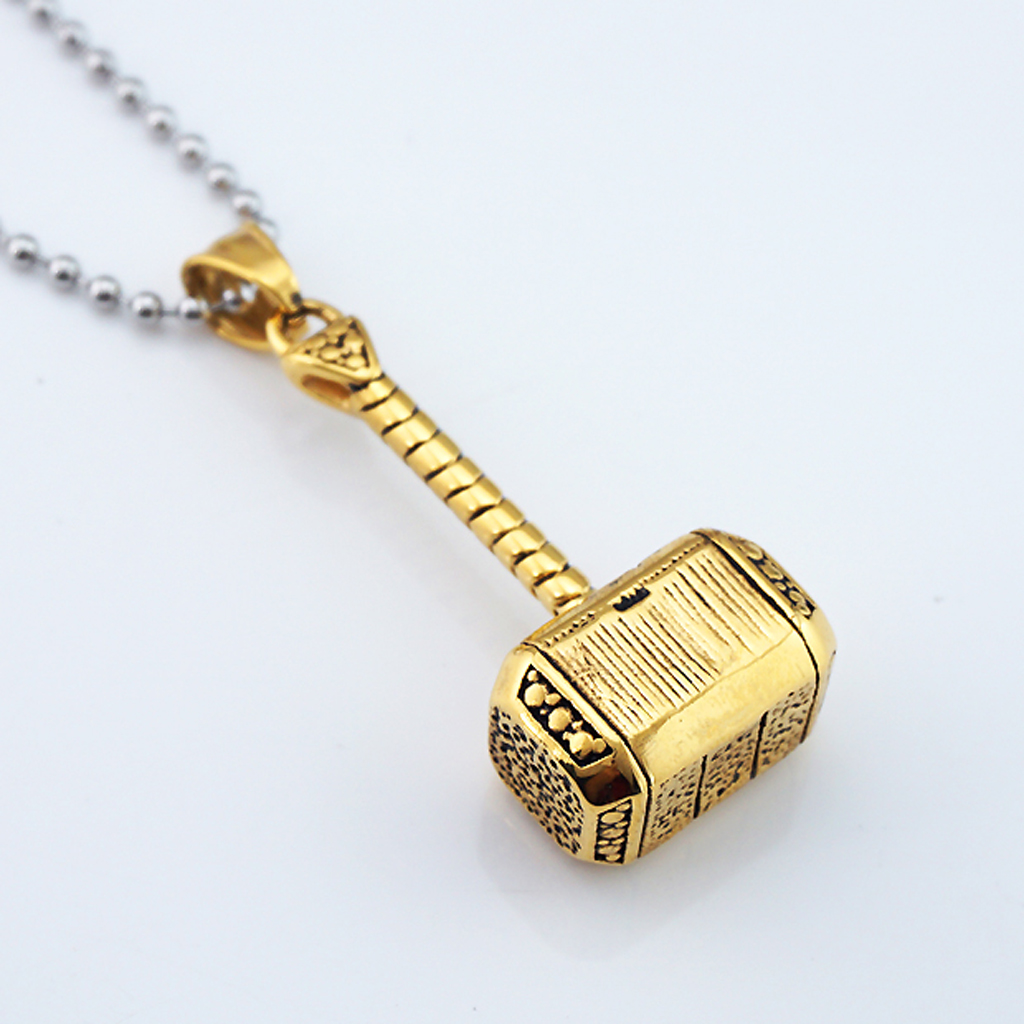 Fashion Punk Gothic 3D Hammer Pendant Necklace Men's Jewelry Chain Gold