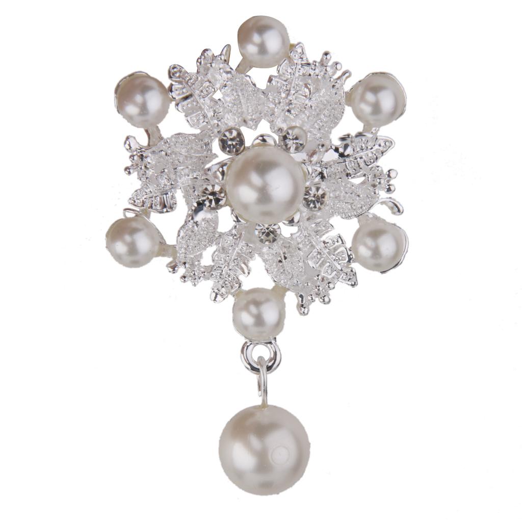 Fashion Faux Pearl Alloy Silver Flower Brooch Pin for Bags Clothing Scarf
