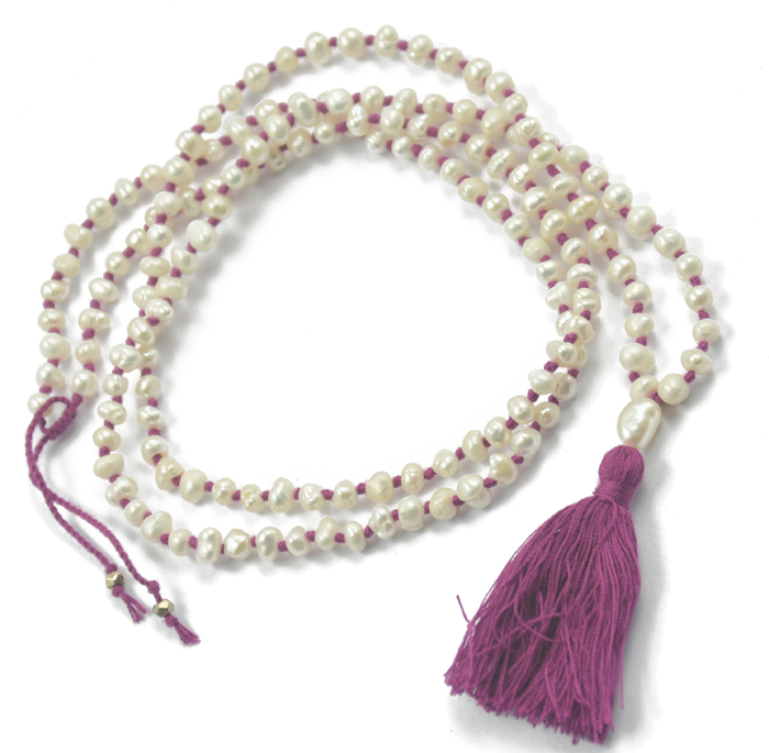 16" Fresh Water Pearl Beads Yoga Meditation Mala Prayer Tassel Necklace purple2